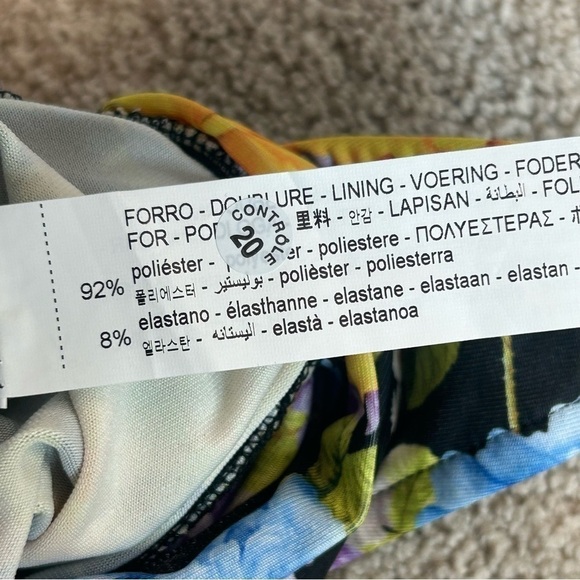 Zara yellow blue asymmetrical front knot ruched floral flower tropical bodysuit - Picture 8 of 12